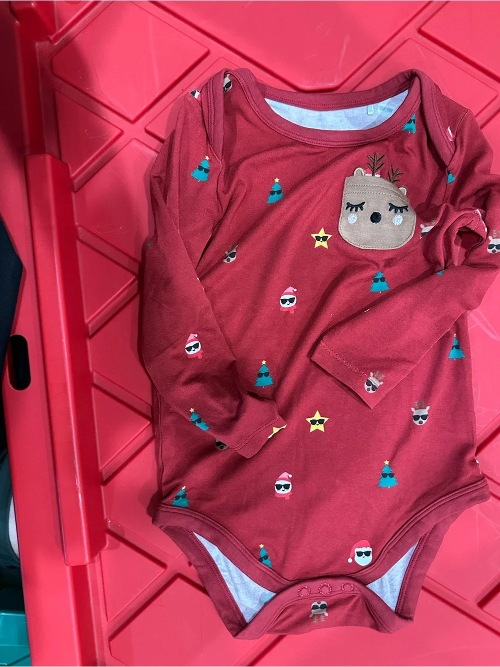 Little Sleepies Burgundy Reindeer Applique Long-Sleeve One-Piece